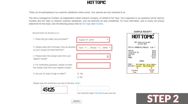 hot topic survey guide screenshot
