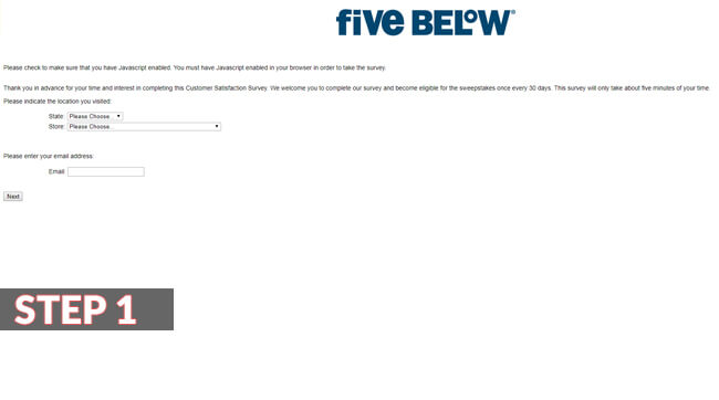 five below survey screenshot